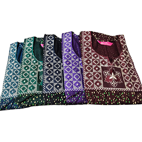 Embroidery Side Pockets Hand Piping Nighty