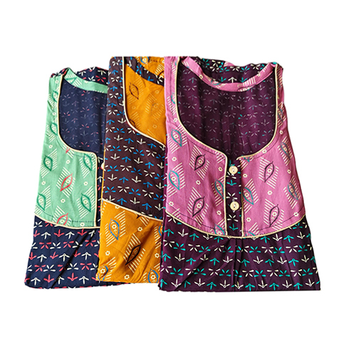Side Pockets Hand Piping Nighty