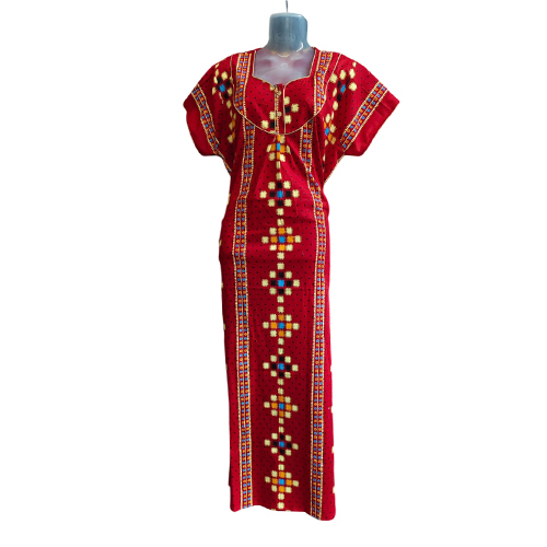 Ladies Hand Piping Side Pocket Nighty - Color: Red