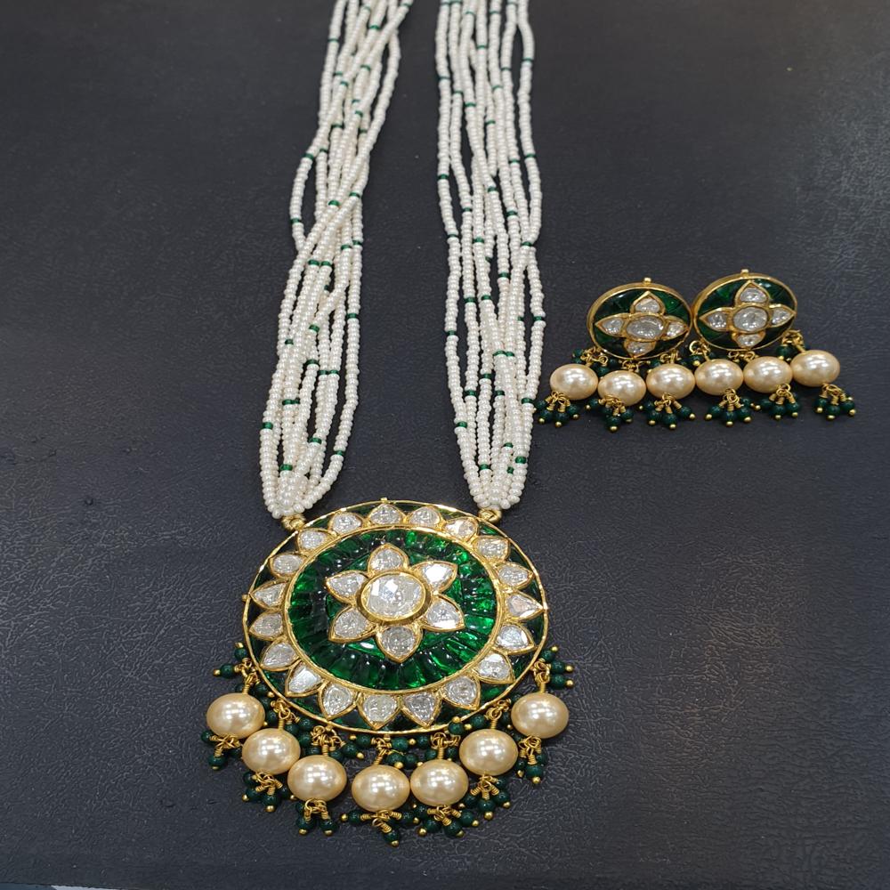 Gold 18K Diamond Polki Pendant Set in Green Talap
