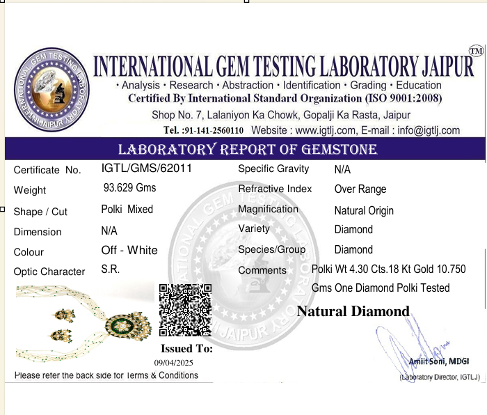 Gold 18K Diamond Polki Pendant Set in Green Talap