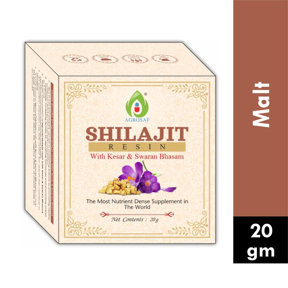 AGROSAF SHILAJIT RESIN WITH KESAR & SWARAN BHASAM - Shilajit Resin With Kesar & Swaran Bhasam(shudh Shilajit)ext. 19.770gm, Kesar(crocus Sativus Stg.decoction/raw 200mg,swaran Bhasam Pdr.10mg