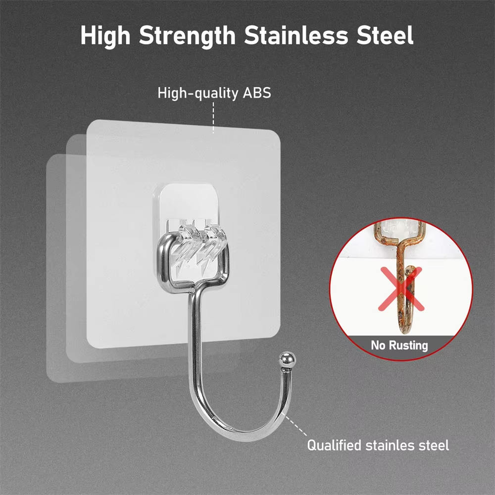 Transparent Kadi Hook - 304 Stainless Steel, 4 Cm Hook Width, 7 Cm Base Size | Holds Up To 22 Pounds, 180â° Rotation, No Nailing Required, Waterproof