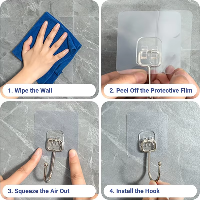 Transparent Kadi Hook - 304 Stainless Steel, 4 Cm Hook Width, 7 Cm Base Size | Holds Up To 22 Pounds, 180â° Rotation, No Nailing Required, Waterproof