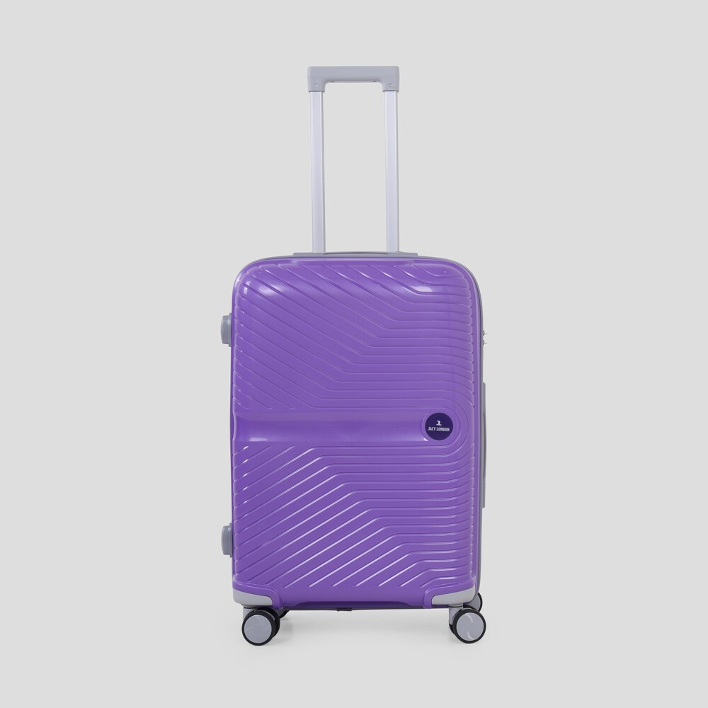 purple check in trolley bag