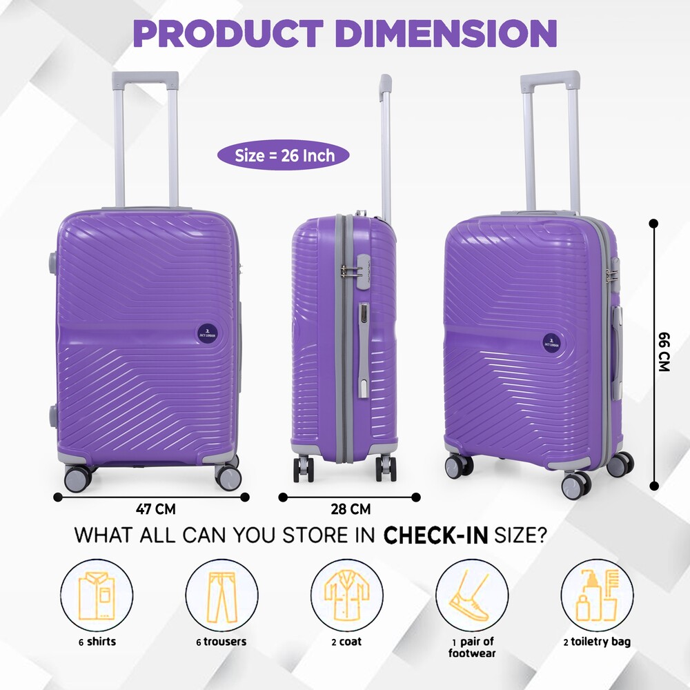 purple check in trolley bag