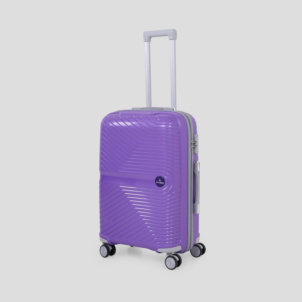 purple check in trolley bag
