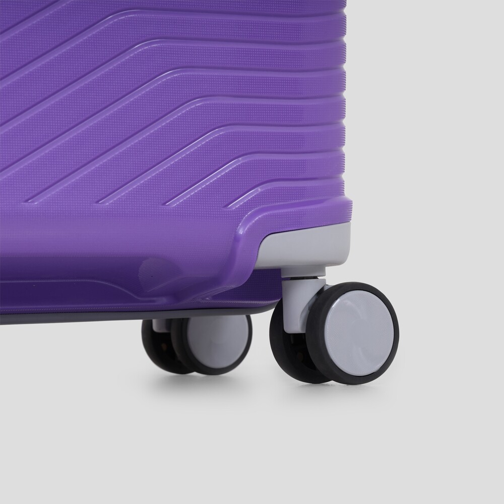 purple check in trolley bag