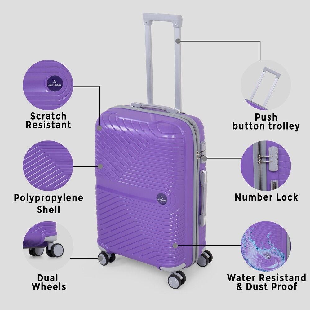 purple check in trolley bag