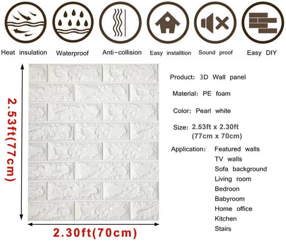 3d Brick Foam Wallpaper - Pe Foam, 70x77 Cm | Modern, Moisture-proof Design For Home, Hotel, Office, And Restaurant Interiors