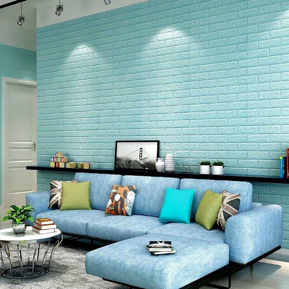 3d Blue Brick Self Adhesive Wallpaper - Waterproof Pvc, 70x77 Cm , Modern Design With Embossed Finish For Living Room Wall Decor