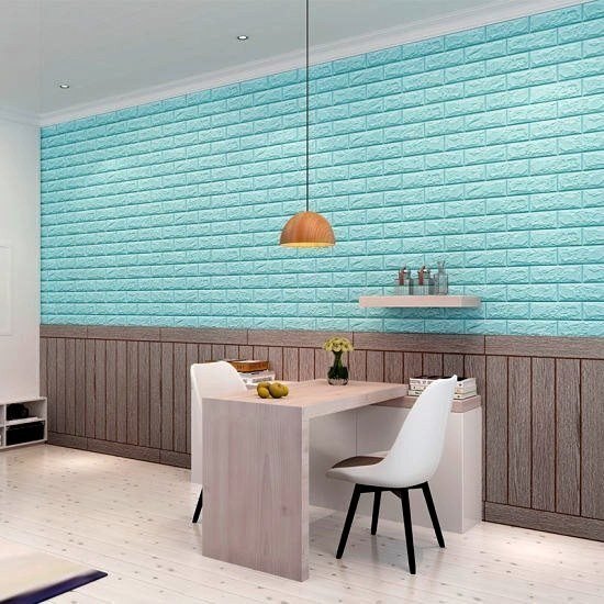 3d Blue Brick Self Adhesive Wallpaper - Waterproof Pvc, 70x77 Cm , Modern Design With Embossed Finish For Living Room Wall Decor