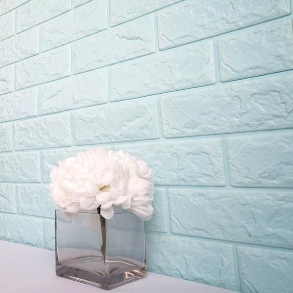 3d Blue Brick Self Adhesive Wallpaper - Waterproof Pvc, 70x77 Cm , Modern Design With Embossed Finish For Living Room Wall Decor