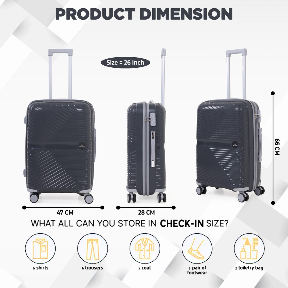 Dark grey check in trolley bag