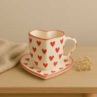Handmade Love Notes Mug And Dish Set Heart-Shaped Ceramic Gift Duo