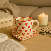 Handmade Love Notes Mug And Dish Set Heart-Shaped Ceramic Gift Duo