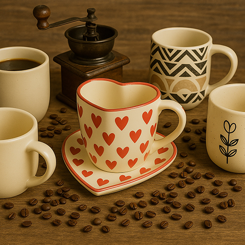 Handmade Love Notes Mug And Dish Set Heart-Shaped Ceramic Gift Duo