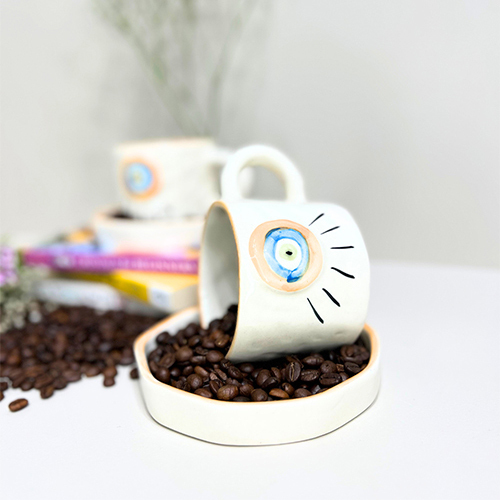 Sunstone Gaze Evil Eye Ceramic Mug And Plate Set