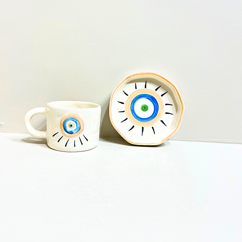 Sunstone Gaze Evil Eye Ceramic Mug And Plate Set
