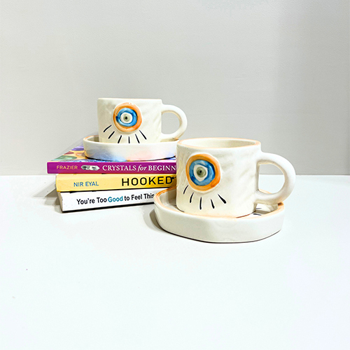 Sunstone Gaze Evil Eye Ceramic Mug And Plate Set