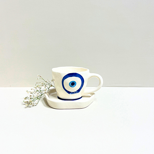Midnight Nazar Evil Eye Ceramic Mug And Plate Set