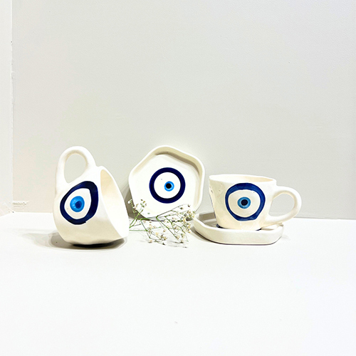 Midnight Nazar Evil Eye Ceramic Mug And Plate Set