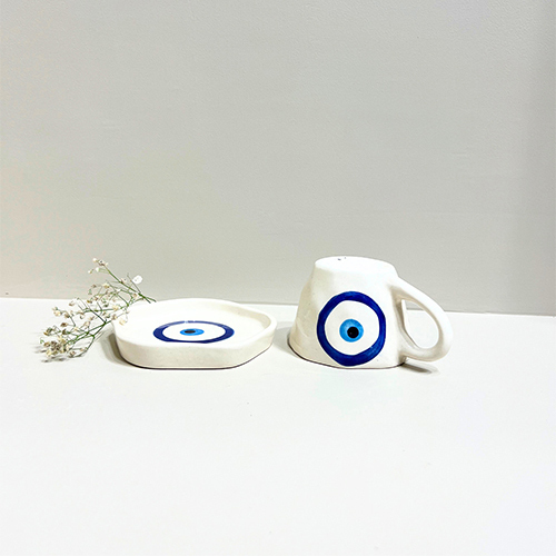 Midnight Nazar Evil Eye Ceramic Mug And Plate Set