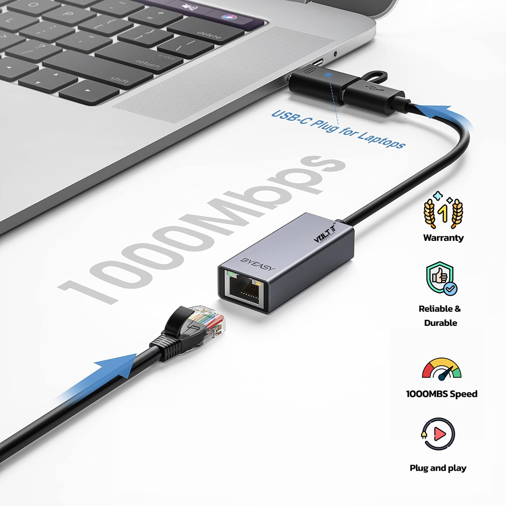 Volt It High-speed Usb 3.0 To Rj45 Gigabit Ethernet Adapter, 10/100/1000 Mbps