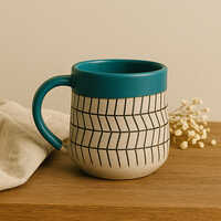 Sierra Stone Ceramic Mugs Handcrafted Matte Glaze With Teal Rim