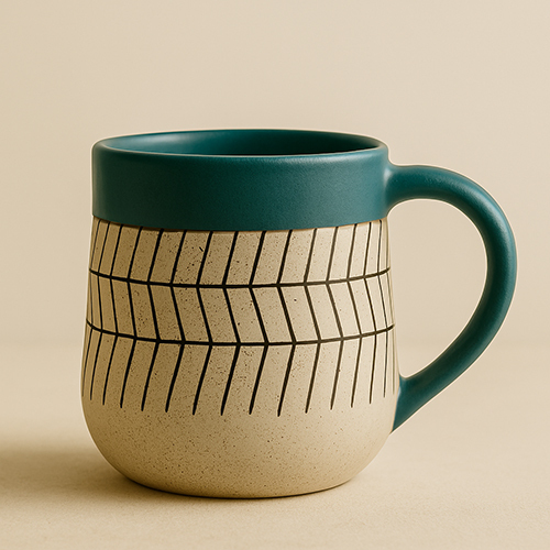 Sierra Stone Ceramic Mugs Handcrafted Matte Glaze With Teal Rim
