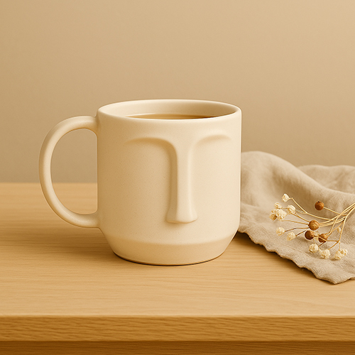 Arto Face Mug-Handmade Ceramic Mug in Off-White with Minimalist Face Design