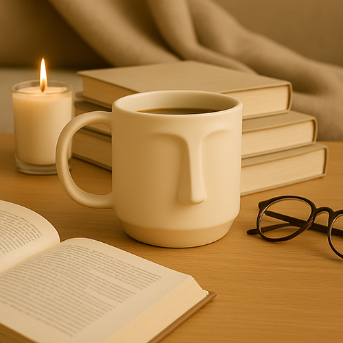 Arto Face Mug-Handmade Ceramic Mug in Off-White with Minimalist Face Design