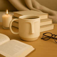 Arto Face Mug-Handmade Ceramic Mug in Off-White with Minimalist Face Design