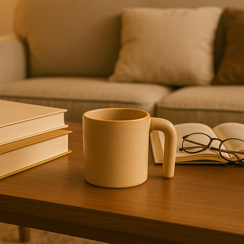 Modern Soleil Mug Warm Ochre Stoneware With Sculptural Handle