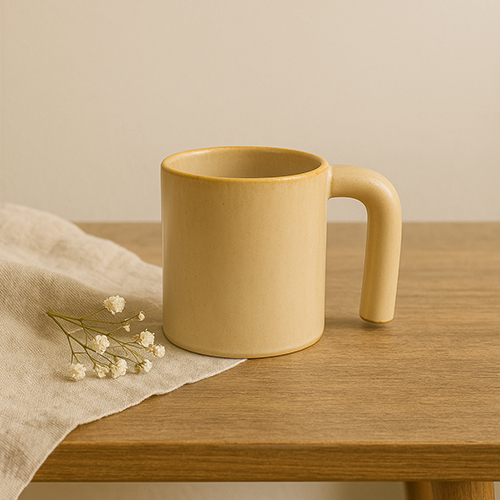 Modern Soleil Mug Warm Ochre Stoneware With Sculptural Handle