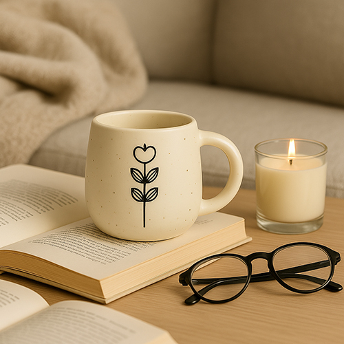 The Stillness Mug Handcrafted Ceramic With Minimal Botanical Art