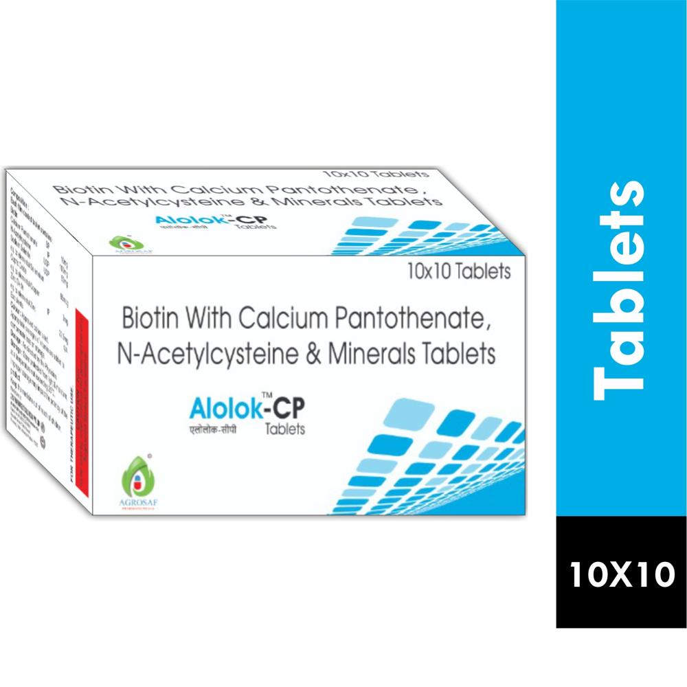 ALOLOK CP TABLET - Biotin 10 Mg Acetylcysteine 50 Mg Calcium Panthoenate 100 Mg Sodium Selenite 65mcg Cupric Oxide 3 Mg Zinc Oxide 22.5 Mg