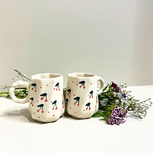 Cherry Pop Handmade Ceramic Mug-Quirky, Playful And Perfectly Imperfect - Color: White