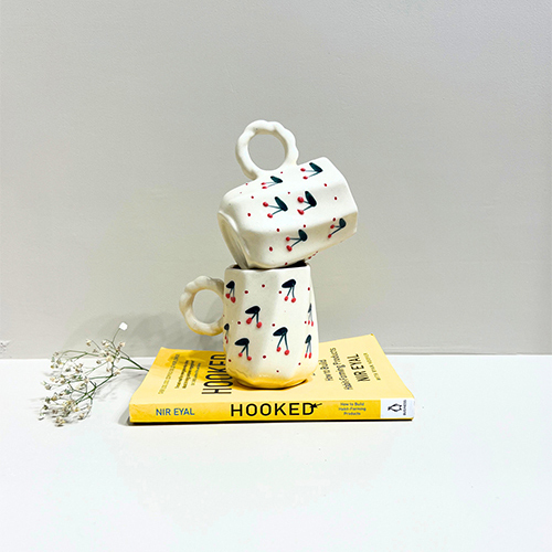 Cherry Pop Handmade Ceramic Mug-quirky, Playful And Perfectly Imperfect - Color: White