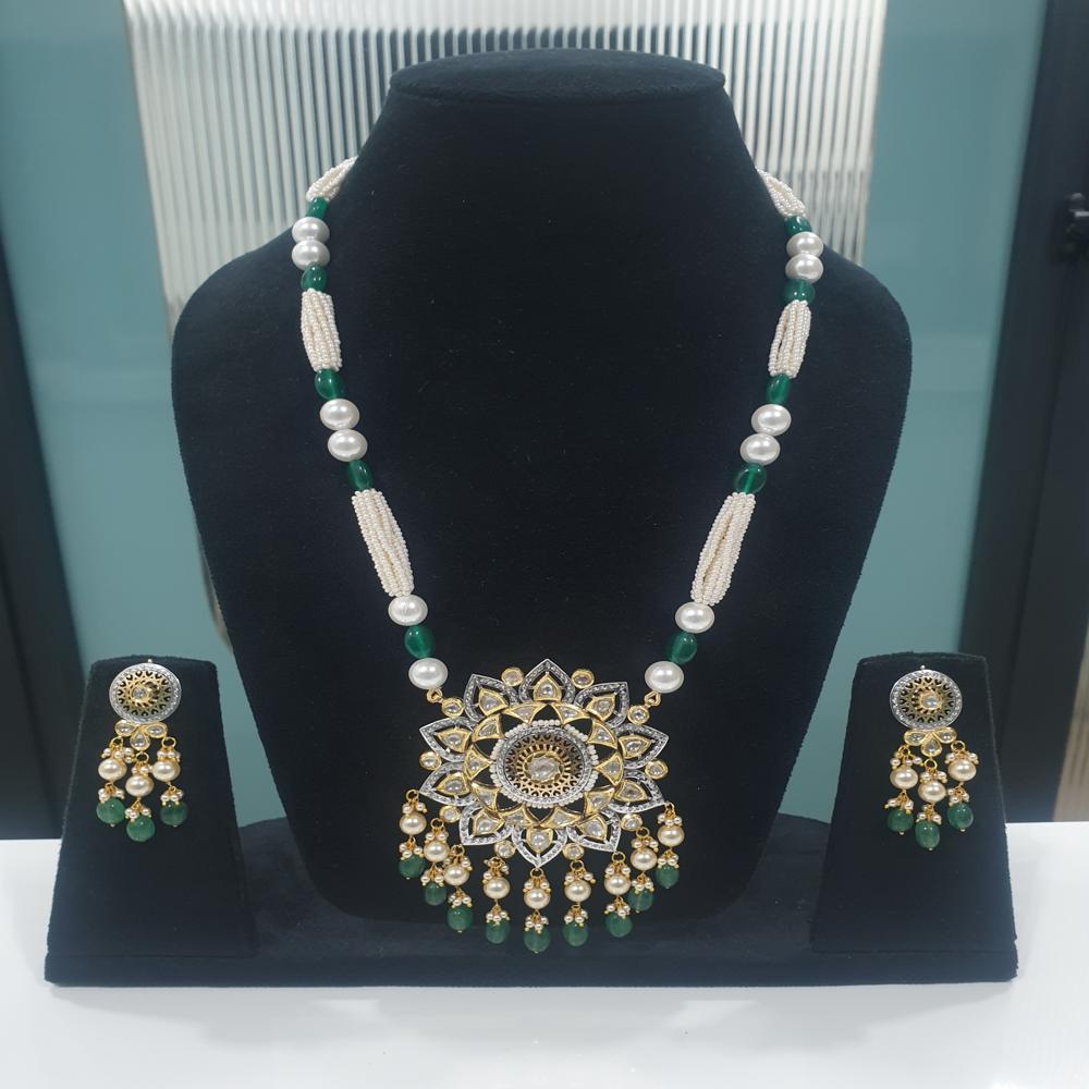 Party Wear Fusion Uncut Diamond Polki Pendant Set - Color: Multicolour