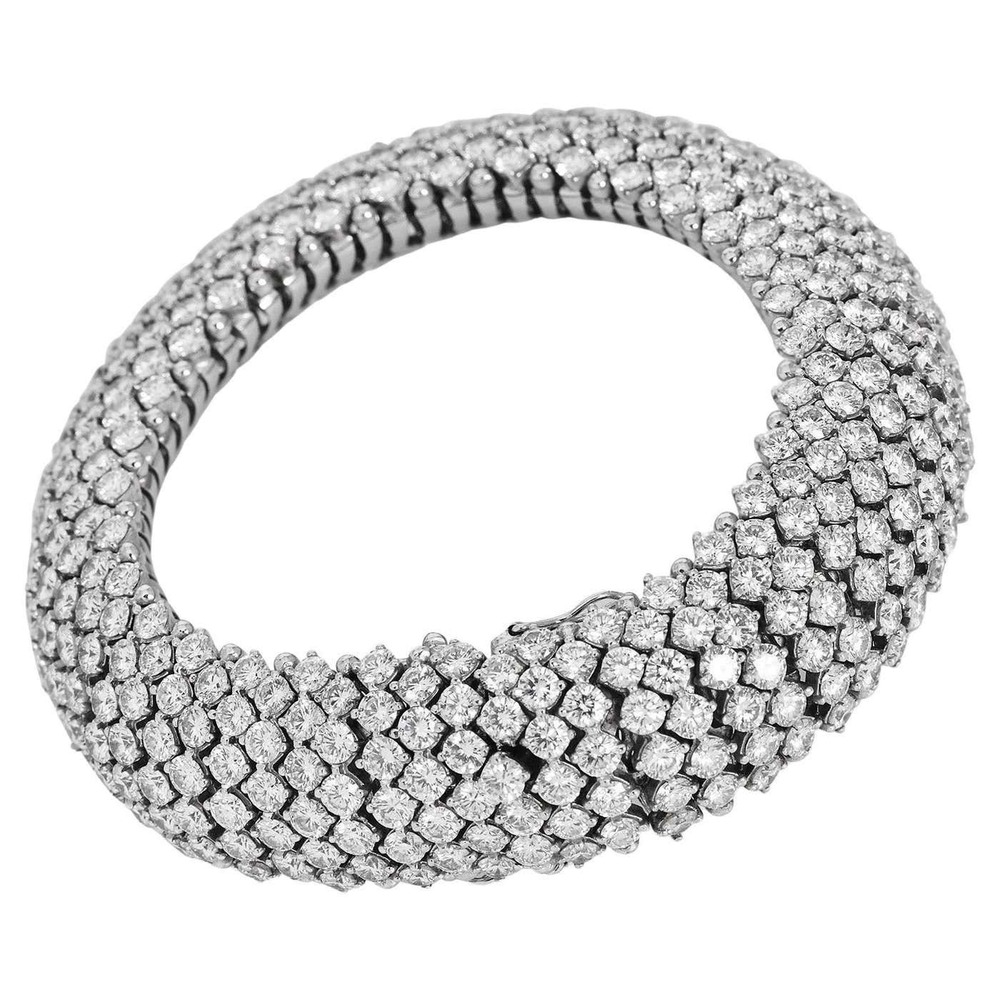 Round Cut Lab Grown Diamond Statement Bangle Bracelet in 18k White Gold
