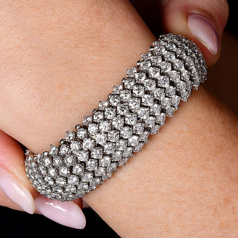 Round Cut Lab Grown Diamond Statement Bangle Bracelet in 18k White Gold
