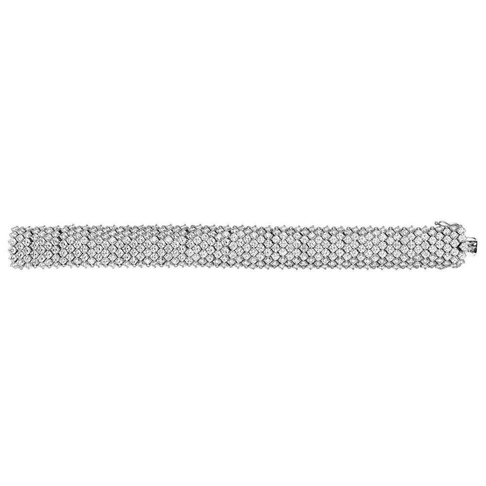 Round Cut Lab Grown Diamond Statement Bangle Bracelet in 18k White Gold
