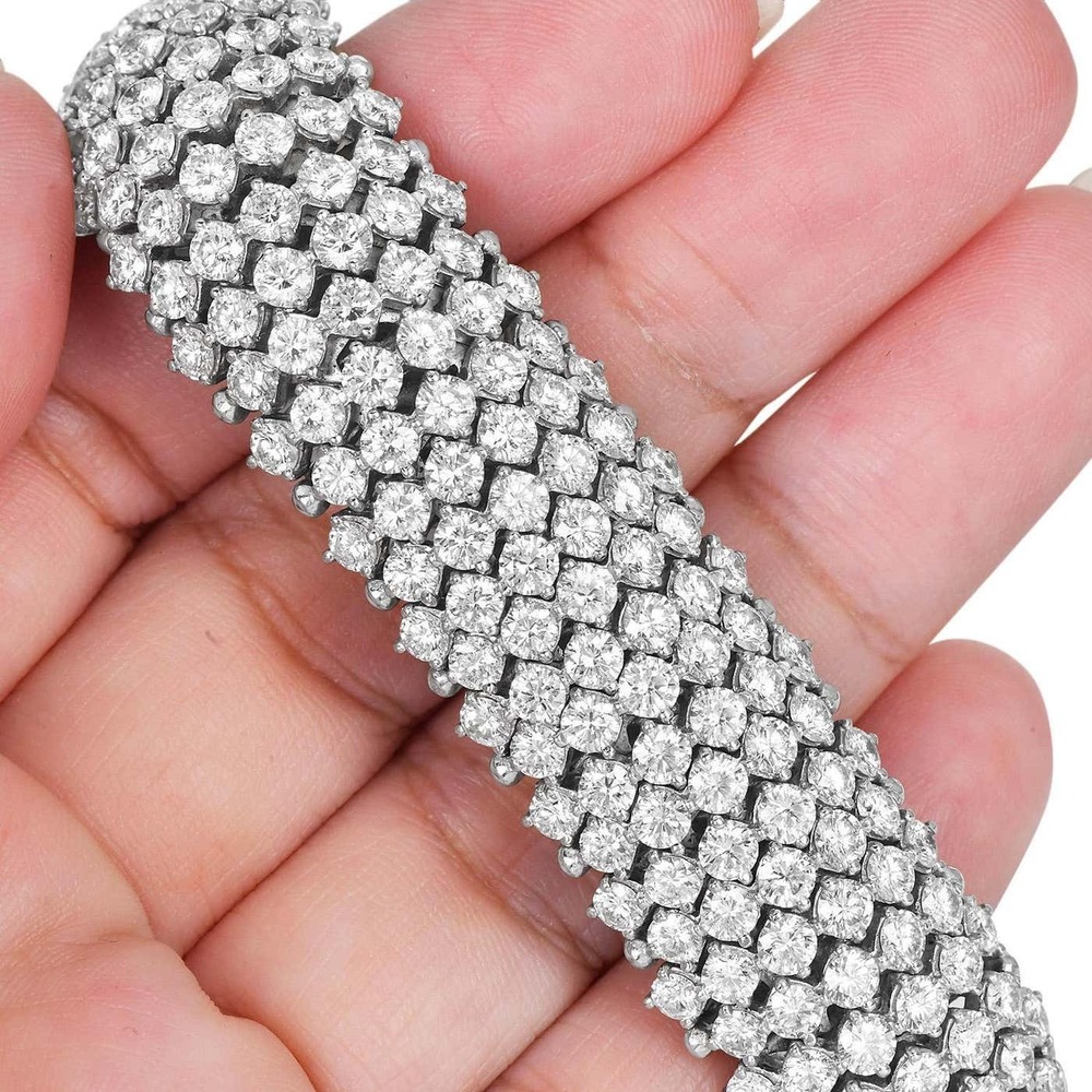 Round Cut Lab Grown Diamond Statement Bangle Bracelet in 18k White Gold