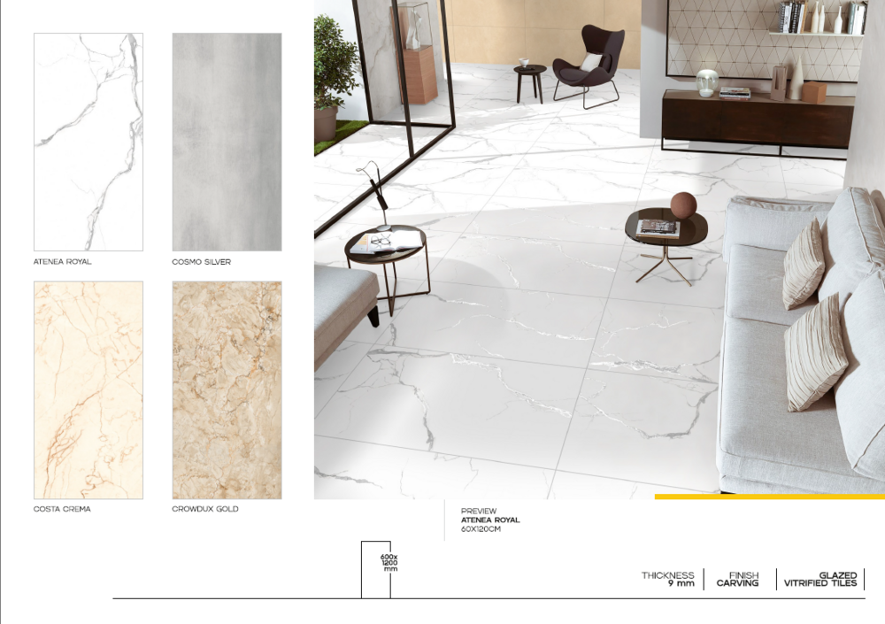 600 X 1200 Elevation Ceramic Floor Tiles - Ceramic, 600x1200 Mm, Super Glossy, Polished Finish | Durable, Low-maintenance For Floors & Walls