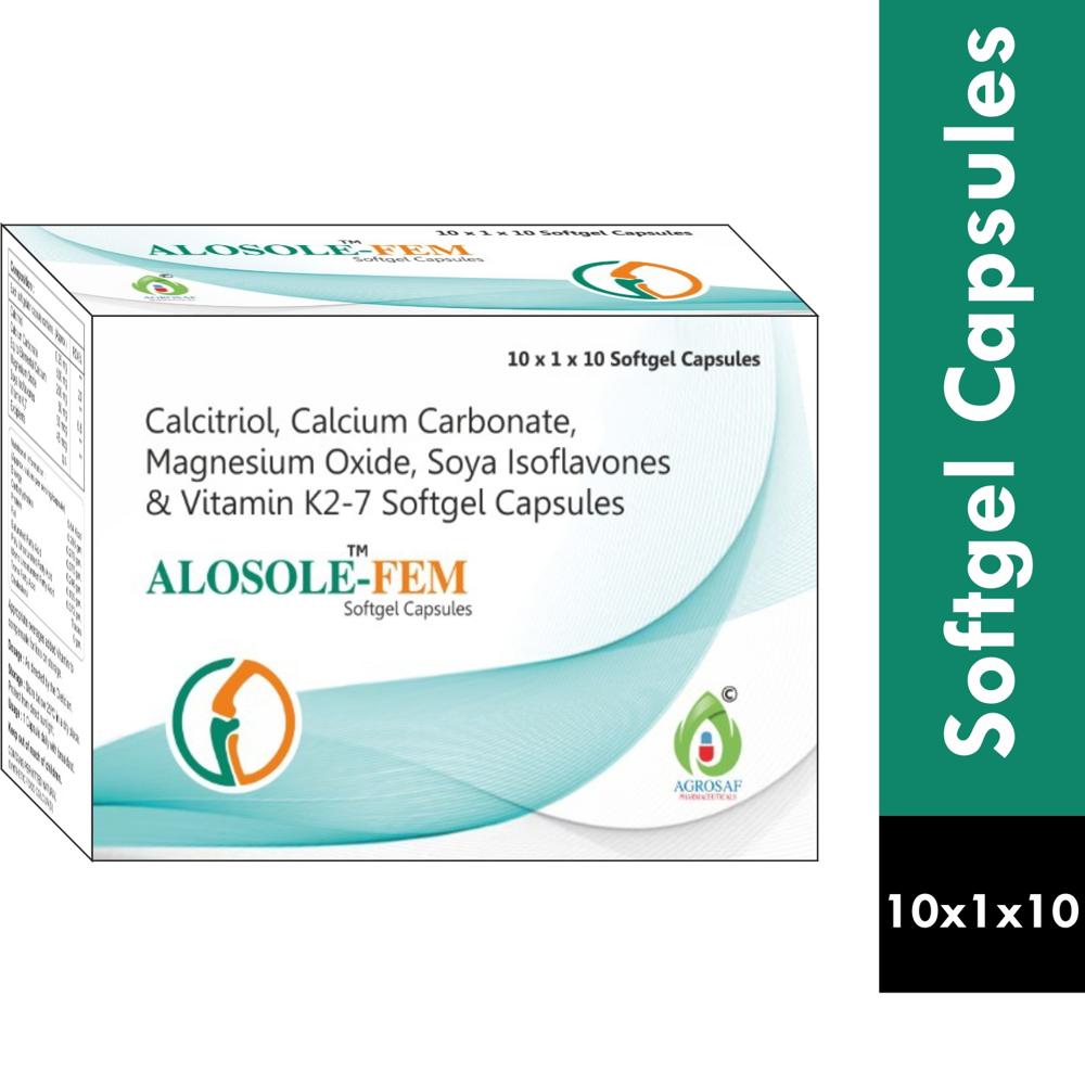 ALOSOLE FEM SOFTGEL CAPSULE - Calcitriol 0.25mg+ Calcium Carbonate 500mg Eq. To Elemental Calcium 200mg+ Magnesium Oxide 50mg+ Soya Isoflavones 50mcg+ Vit K27 45mcg