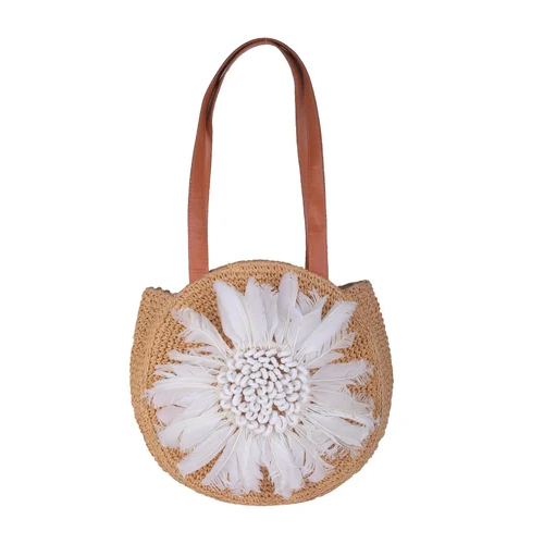 Crochet Raffia Shoulder Bag - Color: Brown