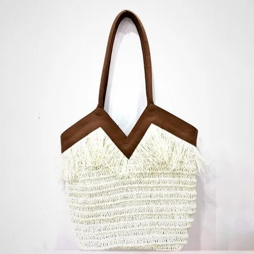 Ahb-232 Raffia Shoulder Bag - Color: White