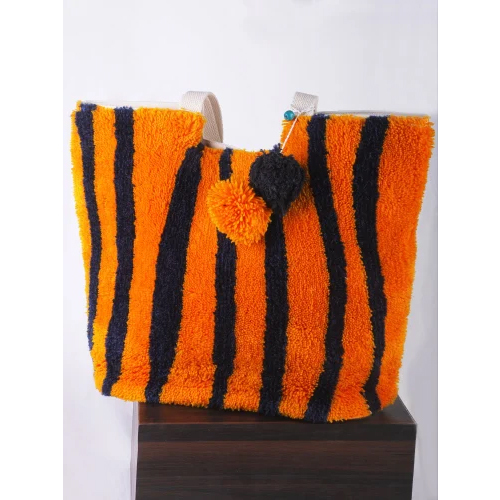 Ladies Handloom Hand Bag - Color: Orange And Black