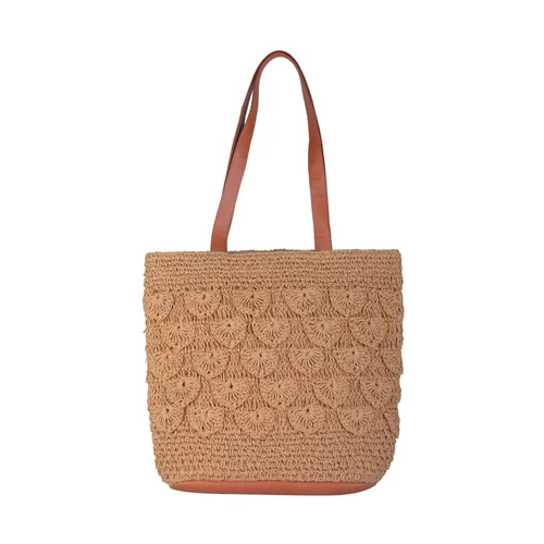 Crochet Raffia Shoulder Bag - Color: Wheat Color